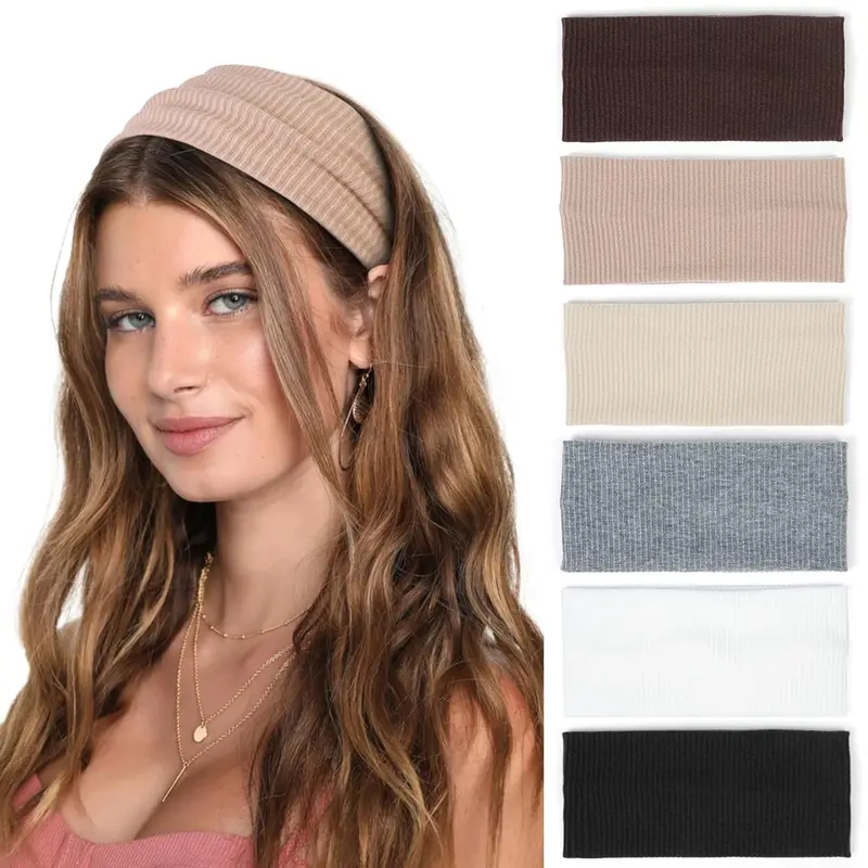 6 Pack Headbands for Women Wide Non Slip Boho Head Bands Soft Elastic Thick Hairbands Fashion Workout Yoga Hair Accessories