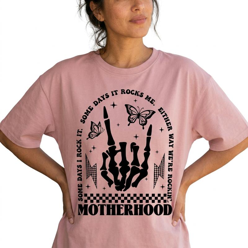 Rockin Motherhood Graphic Tee Women Plus Size Edgy Mom Skeleton Hand Shirt