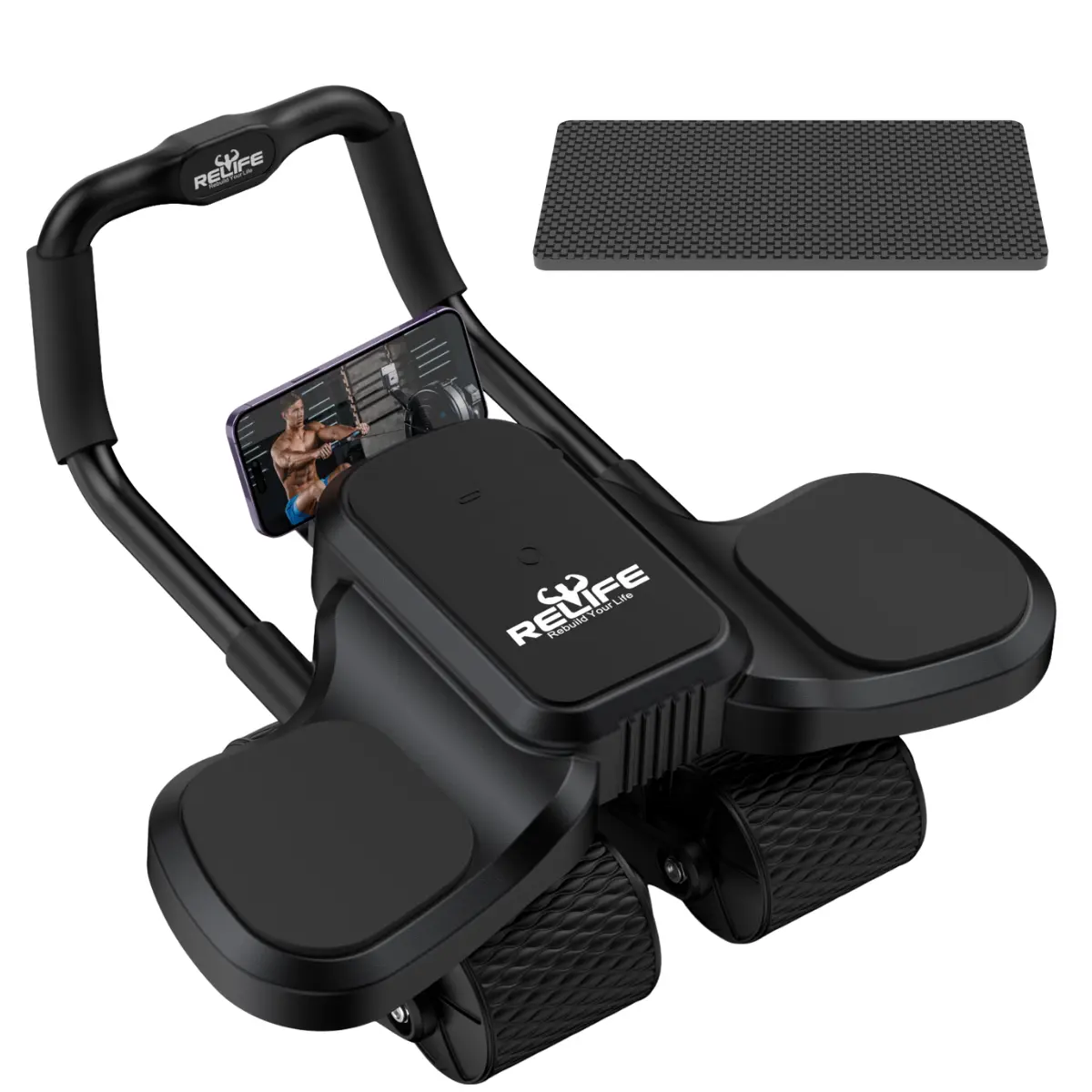 RELIFE REBUILD YOUR LIFE 2-in-1 Automatic Rebound Ab Roller Workout Equipment - Elbow Support, Non-Slip Knee Pad, 4-Wheel Stable Abdominal Core Trainer, Portable Home Fitness Gear for Strength Training