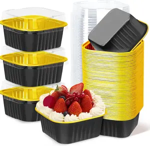 200Pack 5oz Black&Gold Mini Cake Pans with Lids Baking Cups Aluminum Foil Pans Tins, Individual Dessert Cups Containers for Sales,Party,Picnics
