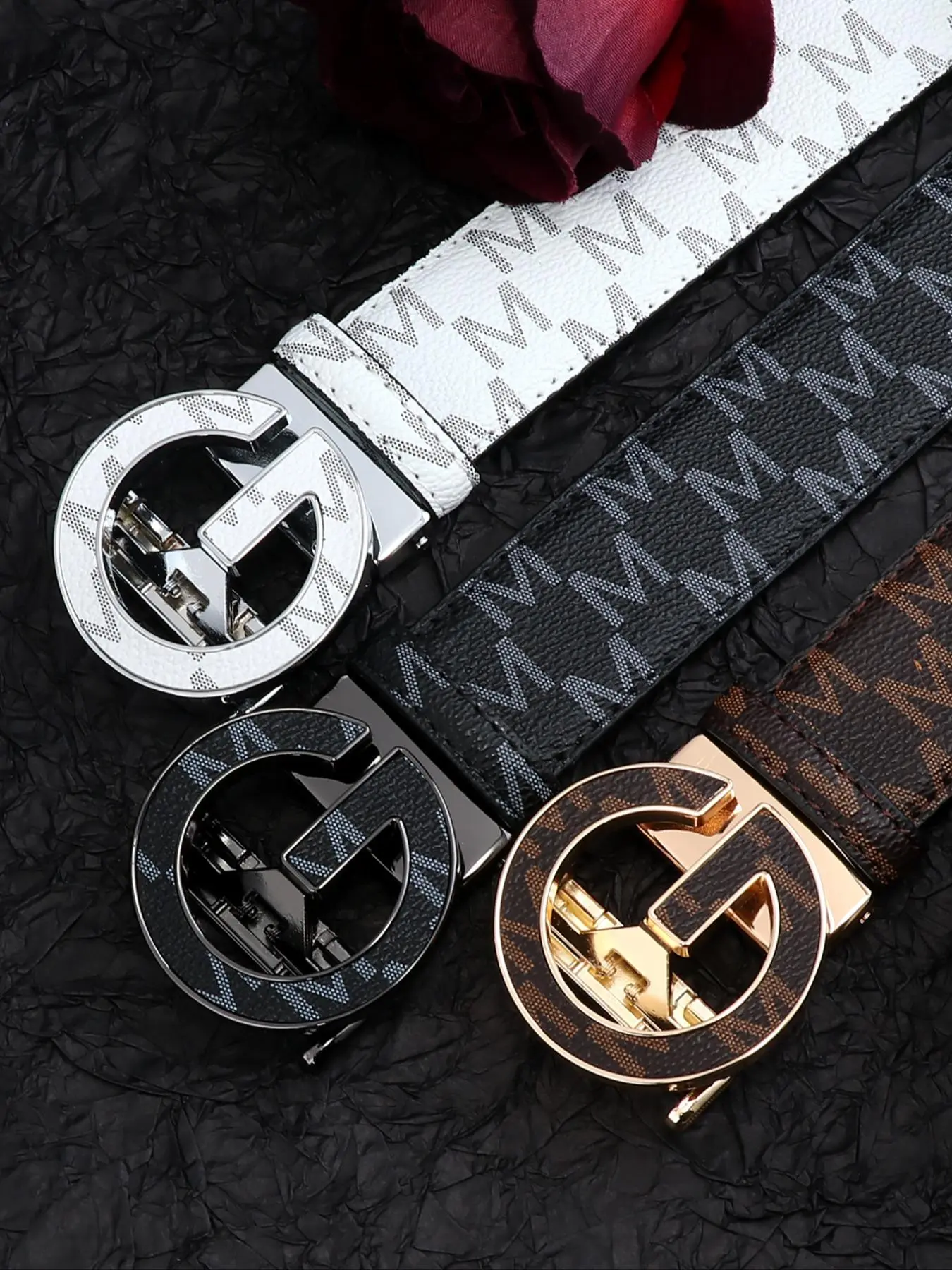 Men's Fashion Letter Pattern G Buckle Belt, Casual PVC Waist Belt with Buckle for Business, Trendy All-match & Exquisite Belt for Birthday Gift, Design Belt, Fashion Belts