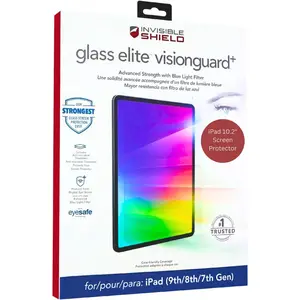 InvisibleShield Glass Elite VisionGuard+ iPad 10.2 Inch Screen Protector 9th Generation (Fits 8th/7th Gen) - 4X Stronger Scratch Protection, Blue-Light Filter, Anti-Fingerprint, Easy to Install