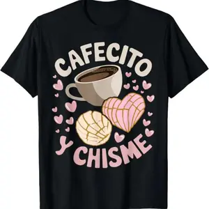 100 Percent Cotton Cafecito and Chisme Latina Mexican Baked Concha Pastry T-Shirt with Flower Print Casual Faith Walk Tee
