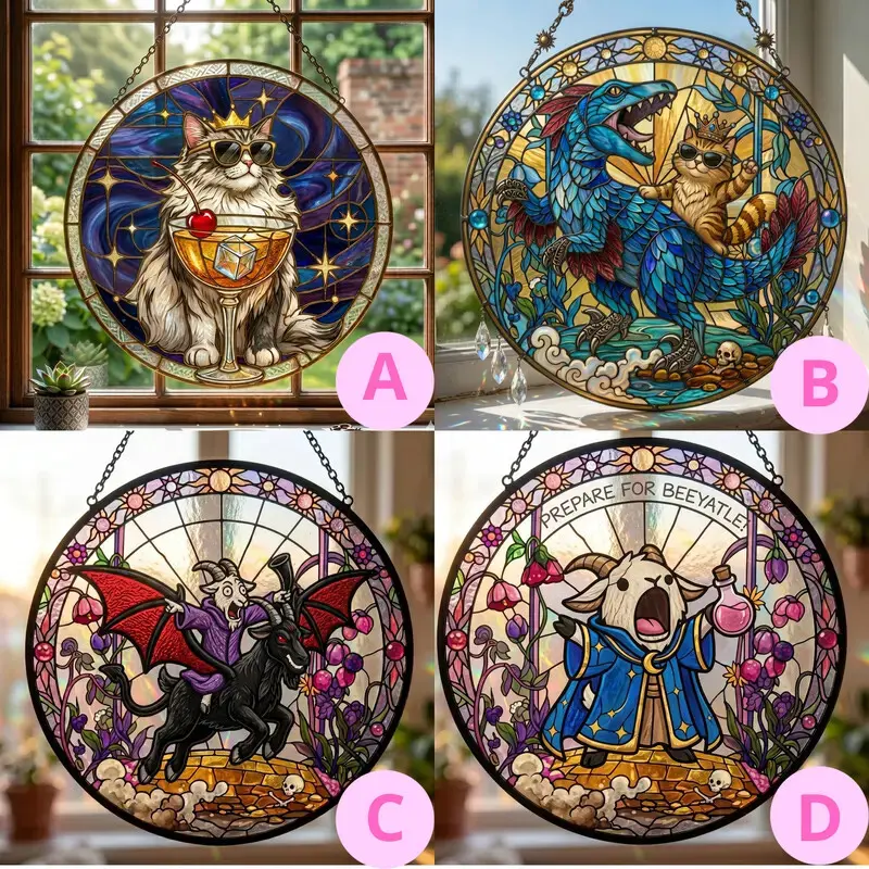 Princess Donut & Mongo Suncatcher, Dungeon Crawler Carl Acrylic Window Hanging Decor, LitRPG Cat Dinosaur Bookish Gift, Colorful Fantasy Reader Ornament