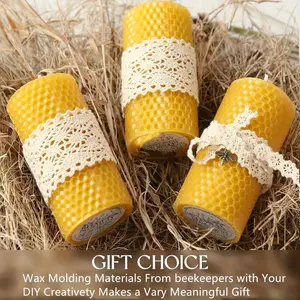 3-pack hand-rolled beeswax pillar candles, honeycomb texture, 2x4 inches, natural beeswax, candle mold material, beekeeper gift, suitable for candle lovers, home decor, holiday gift