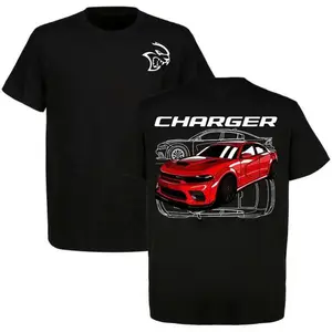 Women's 100% Cotton Charger Hellcat Short-Sleeve Round Neck T-Shirt - Soft, Fashion Mopar Streetwear Crewneck Top with Blueprints, Specifications, Creative Father's Day Gift for Car Enthusiasts, Casual Stylish