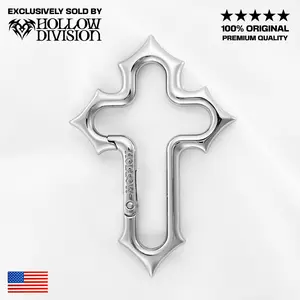 Hollow Crusader XL Carabiner - The Original Gothic Cross Metal Keychain, Solid Design, Zinc Alloy, Ideal for Heavy Belt Loop Accessories & Bold Streetwear Fashion