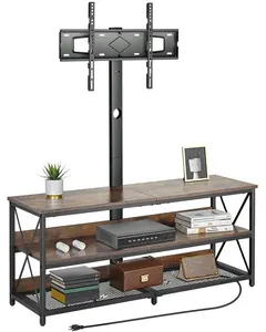 48-Inch TV Stand With Mount For Up To 75-Inch Televisions, Entertainment Center With Power Outlet, Height Adjustable TV Console With Integrated Mount, 3-Tier Open Storage Cabinets For Bedroom And Living Room