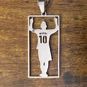 Stainless Steel Messi Pendant & 23” Necklace Futbol Football Soccer