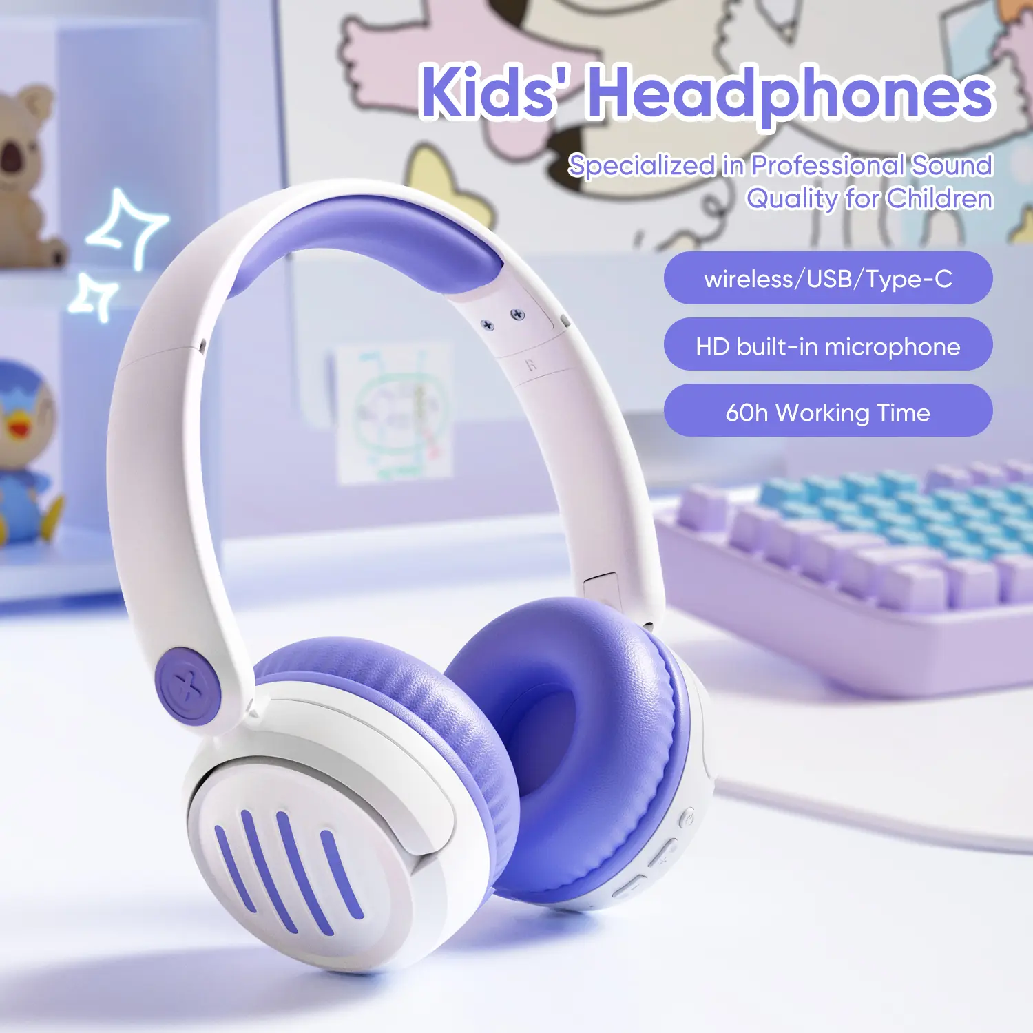 Kids' Foldable Headband Headphones - Wireless Bluetooth Electronic Device, 20kHz Professional Sound Quality, Comfortable to Wear, Compact and Lightweight, Multi-Functional, Long Battery Life, Unisex for Boys & Girls