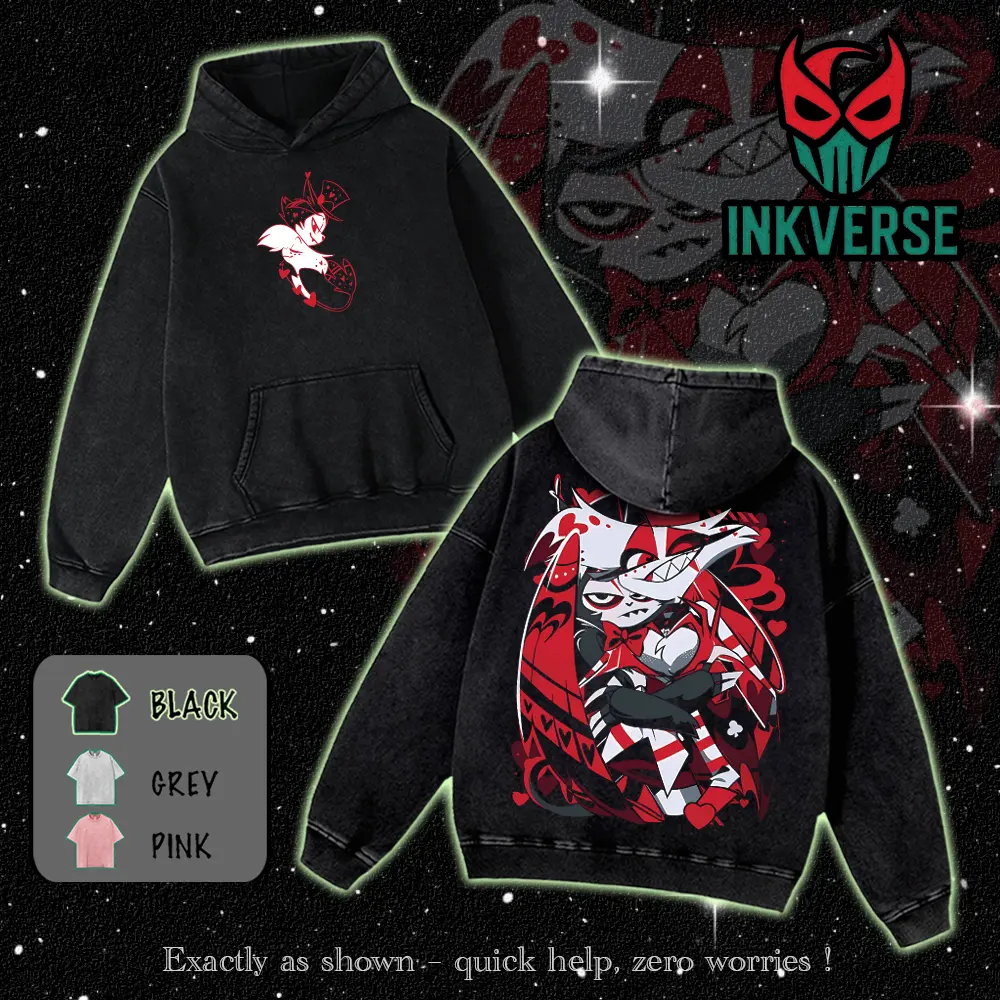 Angel x Husk  Hazbin Hotel Wash T-Shirt,Hoodie,Sweatshirt Hazbin Washed Shirt, Comic Shirt, TV Show Shirt graphic tees Menswear Top Cotton Fabric lover streetwear