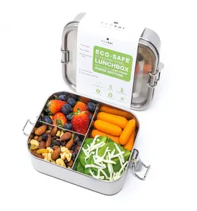 Ecozoi Stainless Steel Bento Lunch Box for School and Office, 3 Compartment Tiffin Containers, Leakproof, 24 Oz