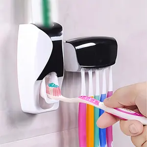 2pcs Set - Punch-Free Wall-Mounted Toothbrush Holder Set, Automatic Toothpaste Dispenser Toothpaste St