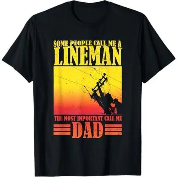 Vintage Lineman Dad Funny Electrician Father Power Lineman T-Shirt