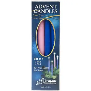 Advent Candle Set - Made in The U.S.A. - 10 Inch Wax Taper Candles - 3 Blue Candles & 1 Pink Candle