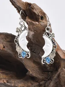 Vintage New Moon Shaped Earrings, Creative Sapphire Blue Moon Face Carved, Women Fashion Dangle Earrings, Statement Earrings, Elegant Jewelry Accessory