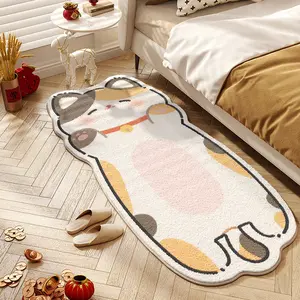 Modern Cute Cat Shaped Carpet, 4 Colors Available, Washable Non-Slip Plush Animal Printed Rug for Living Room Bedroom