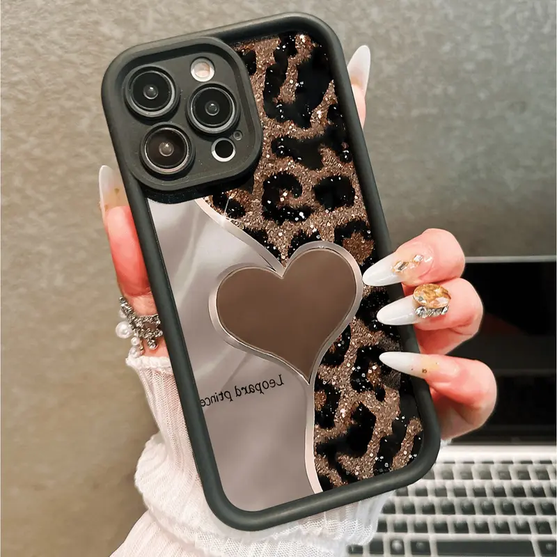 Heart Leopard Print Phone Protective Case Cover Smartphone, Heart Pattern, Valentine's Day Gift for Elderly, Boyfriend Girlfriend, Anti-Drop Wear-Resistant, Compatible with iPhone Models