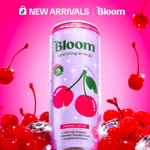 NEW - Bloom Sparkling Energy Drink - Shirley Temple - Natural Caffeine, Zero Sugar, 180mg Caffeine - Antioxidant-Rich with Green Coffee Bean, Green Tea Extract, Prebiotics, 12oz 12 Pack