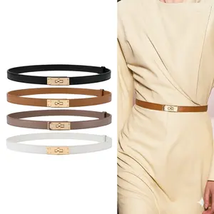Women’s Skinny Leather Adjustable Belt with Turn-Lock Buckle for Dresses & Jeans