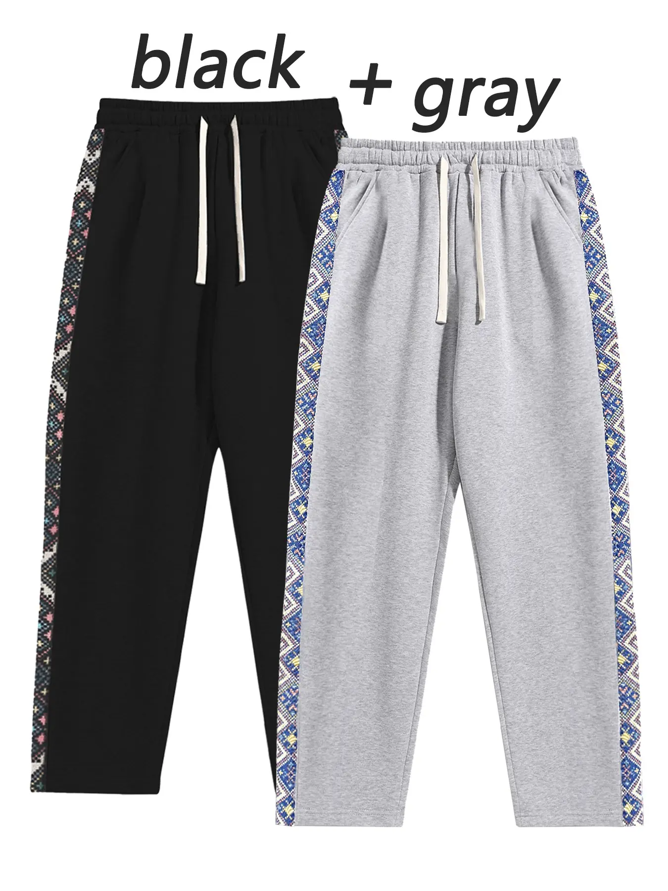 Men's Ethnic Style Jogger Pants, Colorblock Casual Sportswear, Panel Sweatpants, Drawstring Waist, Fitted, Suitable for Daily Wear, Home, Outdoor Activities, Casual Sports Trousers, Athleisure Casual Bottoms
