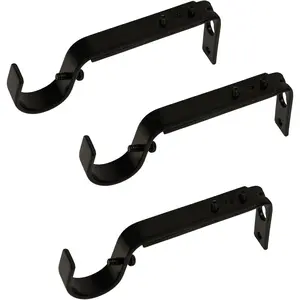 Adjustable 3Pcs Premium Black Curtain Rod Brackets Wall Mount Hardware Holder Support Hanger for 7/8 or 1-Inch Window Drapery Rod