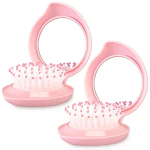 Mini Cartoon Air Cushion Hair Brush, 1pc Foldable Mirror Comb, 2-In-1 Compact Pocket Size, Clear Mirror, Ideal for Travel Use, Hair Care Comb