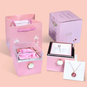 Rotating 360° Soap Flower Rose Gift Box Creative Rotating Eternal Rose Jewelry Packaging Gift Box Wedding Valentine's Day Mother's Day Christmas Romantic Gift Artificial Flowers Decor For Women Her Beautiful Girly Gift Box