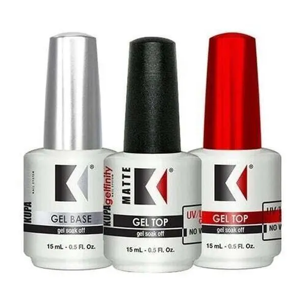KUPA Gelfinity Trio Set (3 Bottles) Acetone-Based Soak-Off UV LED Gel Nail Polish Kit - Base Coat, Top Coat, Matte Gel for Nail Art & Manicure, Gel Nails, Nail Care