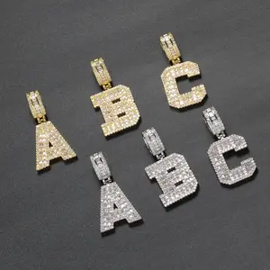 Solid full zircon square letter 26 letter pendant hip-hop necklace