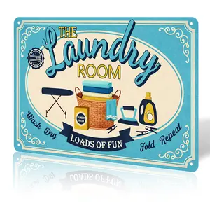 Vintage Laundry Room Metal Sign Retro Home Decor Turquoise Beige Wall Art 8x12 Inches Durable Classic Design
