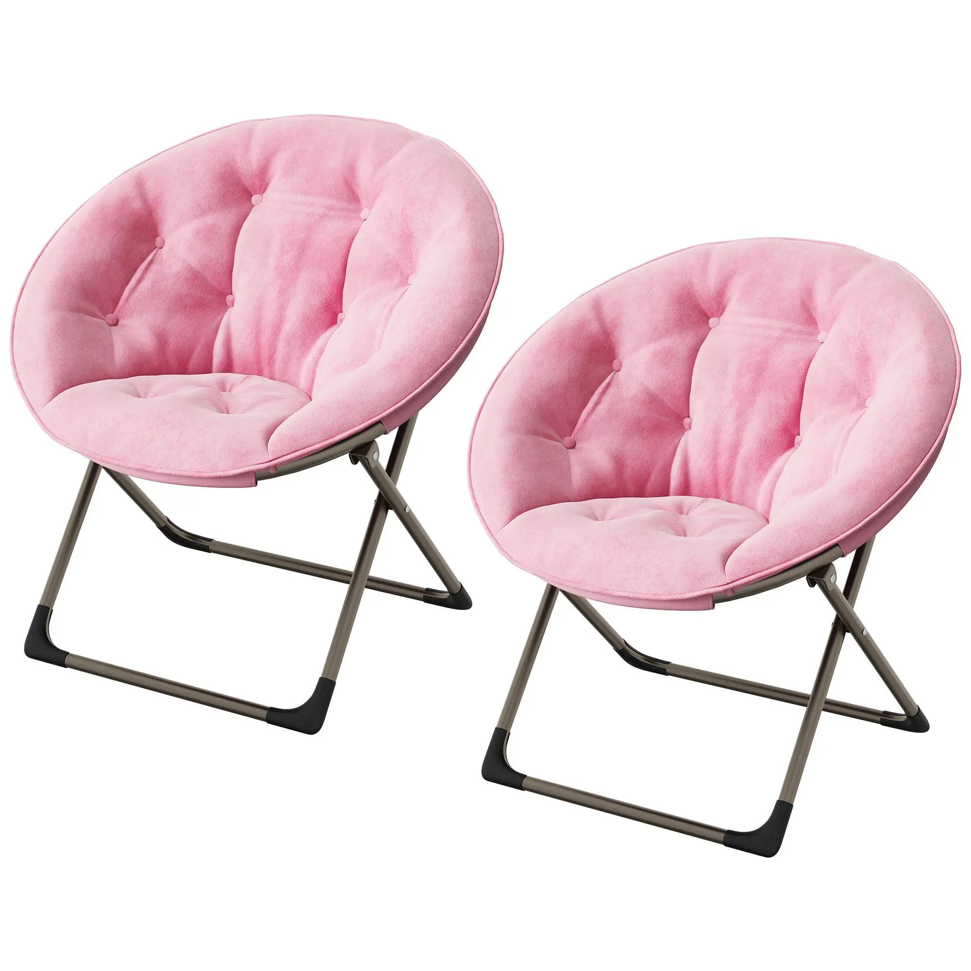 Gaomon Fold-Flat Oversized Faux Fur Flower-Shape Saucer Chair - Sturdy Foldable Metal Frame, Plush Fabric Accent Chair, Pre-Assembled Seat for Adult Bedrooms, Supports 300lbs (Pink2)