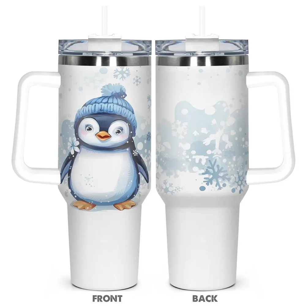 Cute Penguin Pattern Tumbler,  1 Count 40oz Stainless Steel Insulated and Durable Water Bottle with Lid, Birthday Gift for Friend