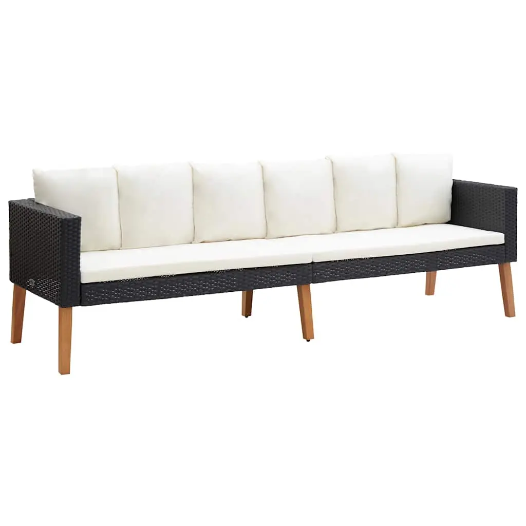 vidaXL Patio Sofa, 3-Seater Patio Sofa with Cushions, Patio Wicker Furniture, Outdoor Sofa for Backyard Garden Porch, Rustic, PE Rattan Black 310214
