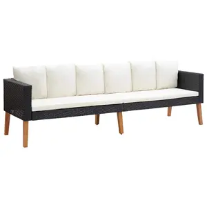 vidaXL Patio Sofa, 3-Seater Patio Sofa with Cushions, Patio Wicker Furniture, Outdoor Sofa for Backyard Garden Porch, Rustic, PE Rattan Black 310214
