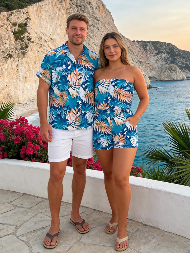 couple beach dress online Vacation mode: coordinated. Custom-made couple twinning outfits for beach days, yacht vibes & sunset moments. Matching looks that turn every trip into a fashion postcard #CoupleTwinningOutfits #MatchingCoupleLooks #CustomMadeOutfits
