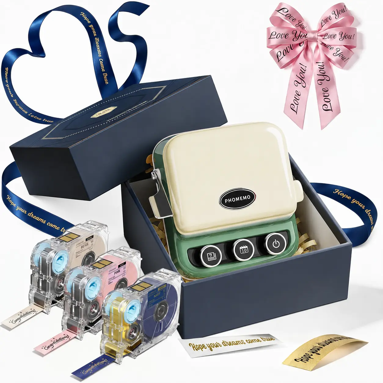 Phomemo P15 Thermal Inkless Ribbon Printer, Mini Size Wireless Bluetooth Portable Label Maker with Tape & Cloth Tag, for DIY Users, Labeling, Back to School
