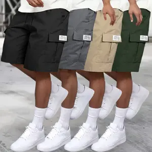 Men's Casual Cargo Shorts - Pack of 4 - Functional Pocket Design - Drawstring Waistband - Polyester Fabric - Suitable for Sports, Leisure & Everyday Wear - Solid Color Style