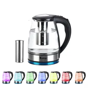 HD-1861-A Electric Glass Kettle | 1.8L, 1200W, 7-Color LED Lights, 360° Rotation Base, Auto Shut-off & Spill-Proof Mesh | Perfect for Making Tea, Coffee & Instant Noodles in Your Stylish Kitchen