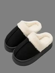 Women's Solid Color Fluffy Plush Slippers, Fluffy House Slippers, Soft Comfortable Home Slippers, Warm Slippers for Indoor & Outdoor Use for Fall & Winter