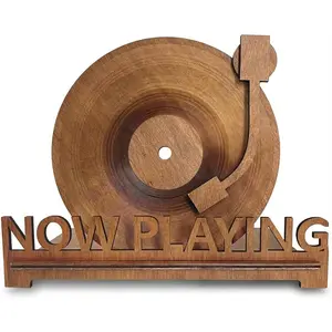 Now Playing Vinyl Record Holder for Record Player Stand |   3D Laser Rustic Vintage Now Spinning Vinyl Record Storage Stand Display |   Wooden Sleeves for Music Albums