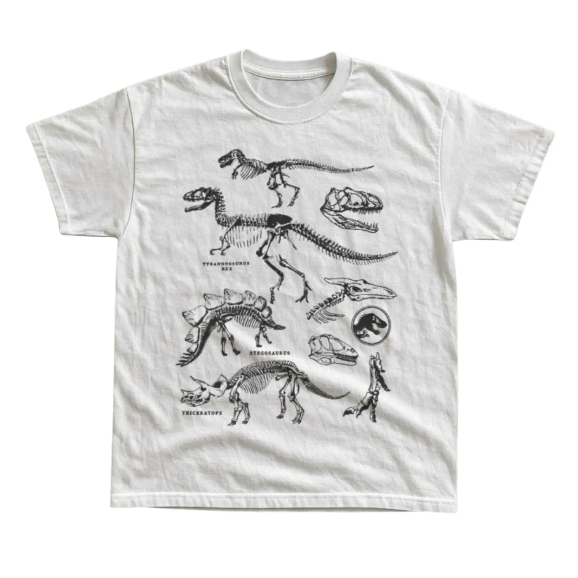 Dinosaur Skeleton Graphic T-Shirt, Minimal Fossil Illustration Shirt, Vintage T-Rex Stegosaurus Triceratops Tee, Prehistoric Fossil Shirt, Retro Y2K Dinosaur Unisex Streetwear Gift
