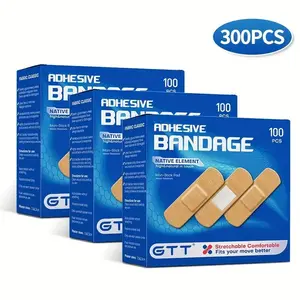 100/500pcs Flexible Fabric Adhesive Bandage, High Viscosity, Waterproof And Breathable, Beige, One Size Fits All, Individually Packaging, First Aid And Wound Care Products