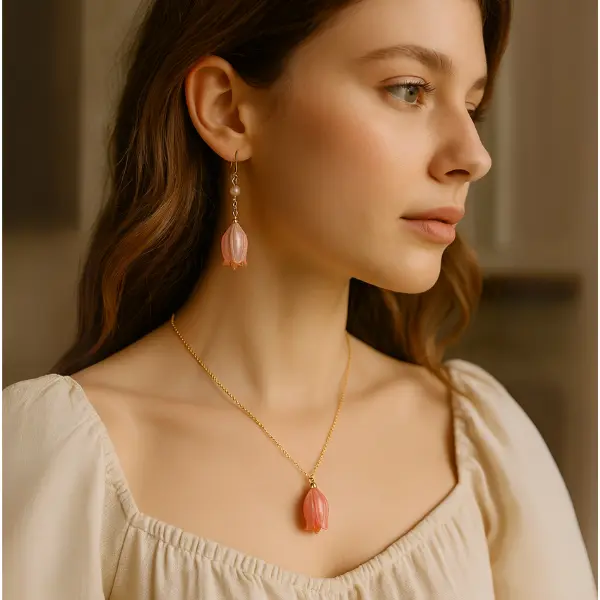 Real Bluebell Flower Earrings & Necklace Set - Elegant Natural Design for Stylish Accessories