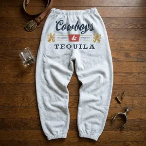 Western Minimalist Style with Cowboy & Tequila Back Print Comfortable Design for Running and Casual Sports, Y2K Unisex Sweatpants