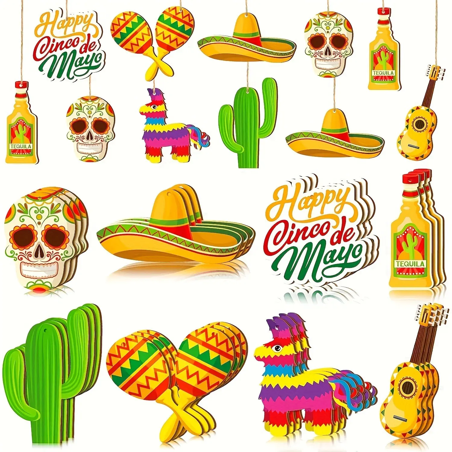 Vintage Wooden May Fifth Festival Hanging Decorations, Carnival Party Holiday Mexican Decor, Indoor Outdoor Use, Cultural Celebration, Ornaments, Wooden Decorative Ornaments, Home Ornaments