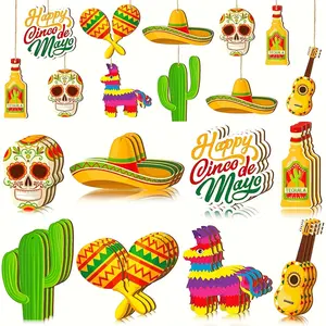 Vintage Wooden May Fifth Festival Hanging Decorations, Carnival Party Holiday Mexican Decor, Indoor Outdoor Use, Cultural Celebration