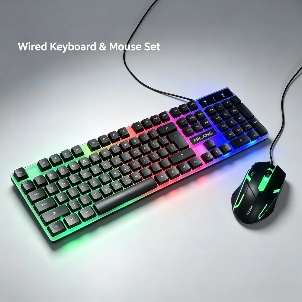 1pc Wired keyboard/mouse set, 104 key full-size USB wired gaming keyboard, ergonomic optical gaming mouse, plug and play, suitable for desktop computers, personal computers, laptops, Windows system home office gaming use