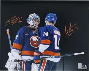 Bo Horvat and Ilya Sorokin New York Islanders Autographed 16" x 20" Celebration Spotlight Photograph - Fanatics Authentic Certified