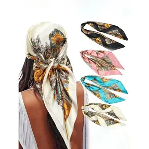 4PCS/set 90*90cm Large Square Head Scarves Silk Like Neck Scarf Bandana Hair Sleeping Head Wrap Fashionable Hair Scarfs for Women1122